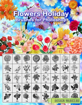 скачать Цветы - прекрасные кисти для Фотошоп бесплатно или скачать фотошоп фильтр шаблон кисти шрифт