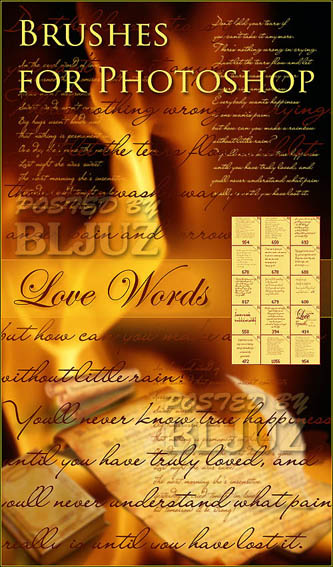 скачать Love Words Brushes for Photoshop бесплатно или скачать фотошоп фильтр шаблон кисти шрифт