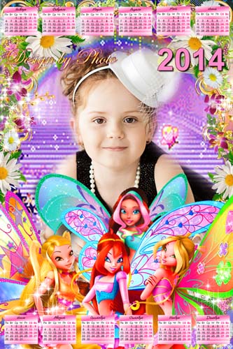 скачать Календарь - рамка на 2014 год - Winx бесплатно или скачать фотошоп фильтр шаблон кисти шрифт