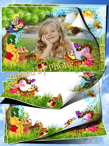 скачать Детская рамка - Винни Пух на прогулке бесплатно или скачать фотошоп фильтр шаблон кисти шрифт
