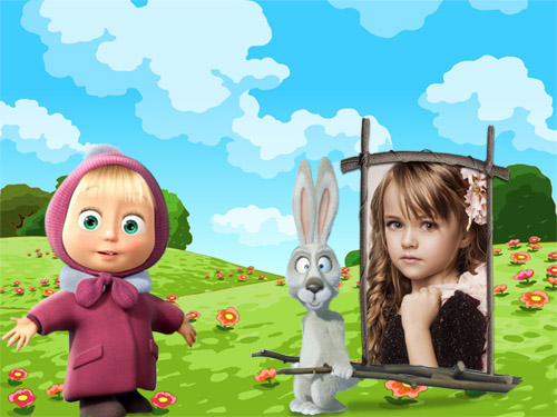 скачать Рамка для детей - Машенька и заяц на поляне бесплатно или скачать фотошоп фильтр шаблон кисти шрифт