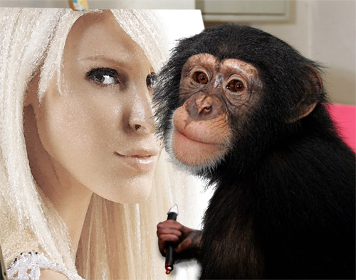 скачать Рамка для фотошопа - Картина от шимпанзе бесплатно или скачать фотошоп фильтр шаблон кисти шрифт